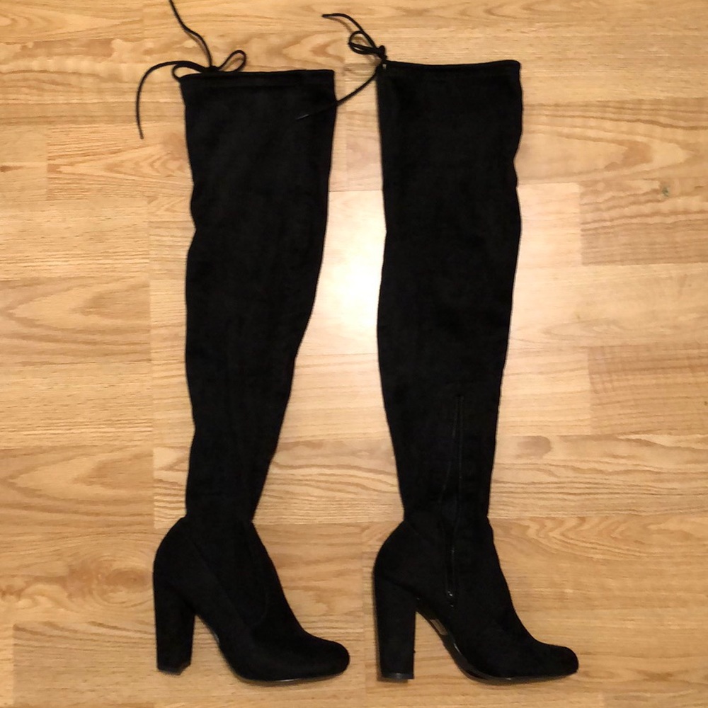 Black Suede Over-the-Knee Boots